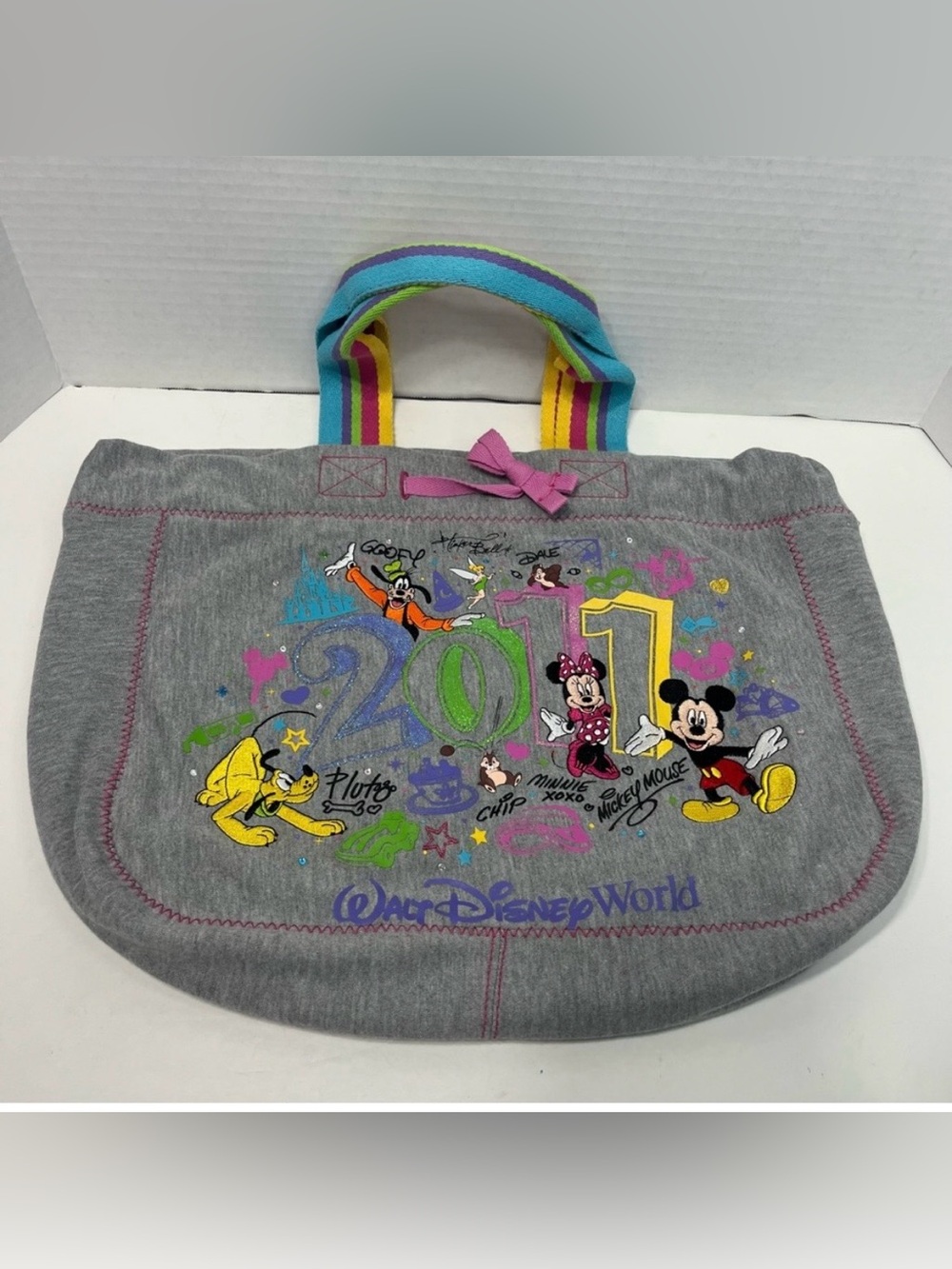 WALT DISNEY WORLD 2011 embroidered tote bag hand bag purse Mickey Minnie Mouse